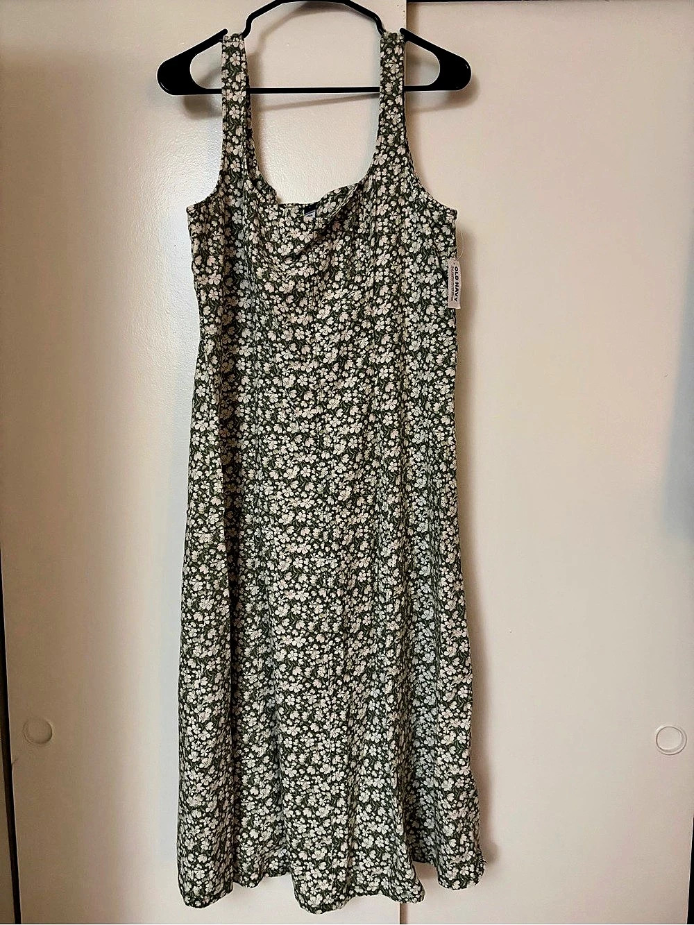 Old Navy Fit & Flare Sleeveless Linen-Blend Midi Dress Green & White Large